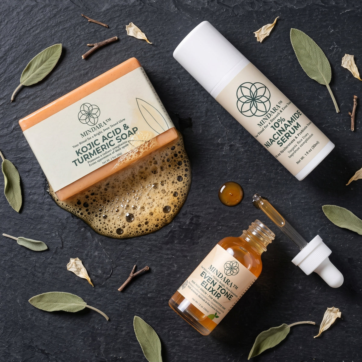 Face Starter Trio™ | Even Tone Elixir + Niacinamide + Kojic Soap - Mymindara.com