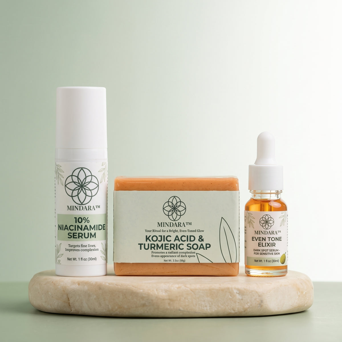 Face Starter Trio™ | Even Tone Elixir + Niacinamide + Kojic Soap - Mymindara.com